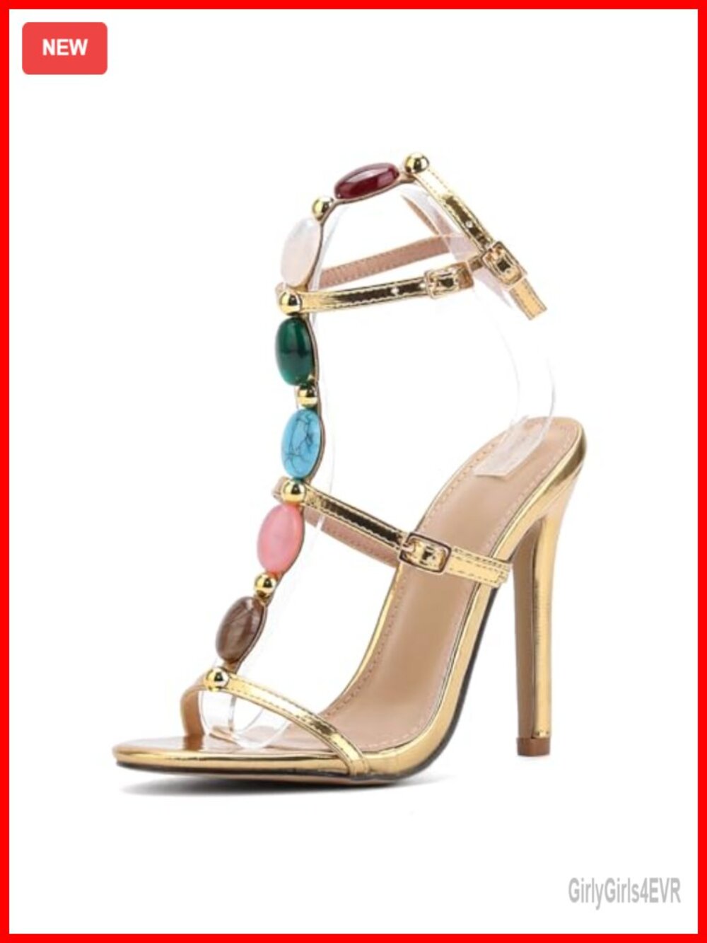 Gladiator Stiletto Heeled Sandals Open Toe Ankle Strap Jeweled Party Heels